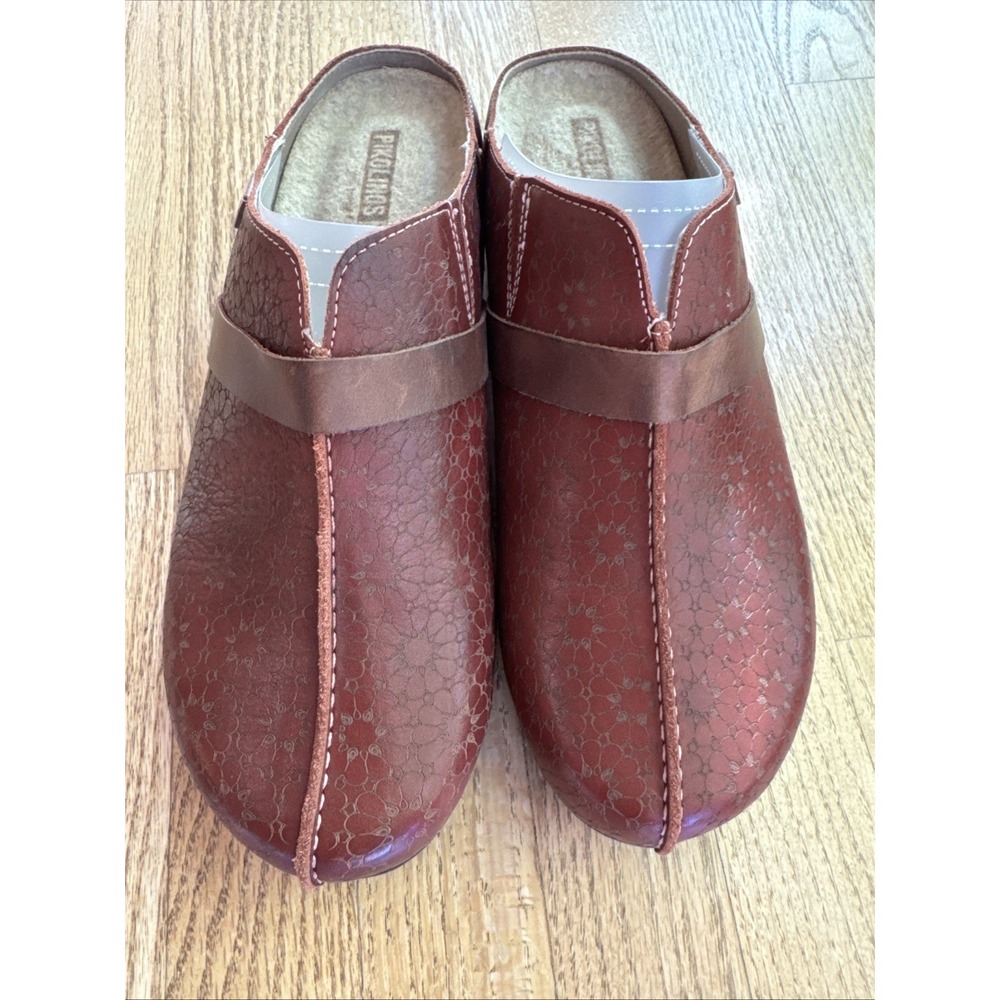 NWOB Pikolinos Granada Clog Women Burgundy Leather Slip Comfort Shoes 42 US 11